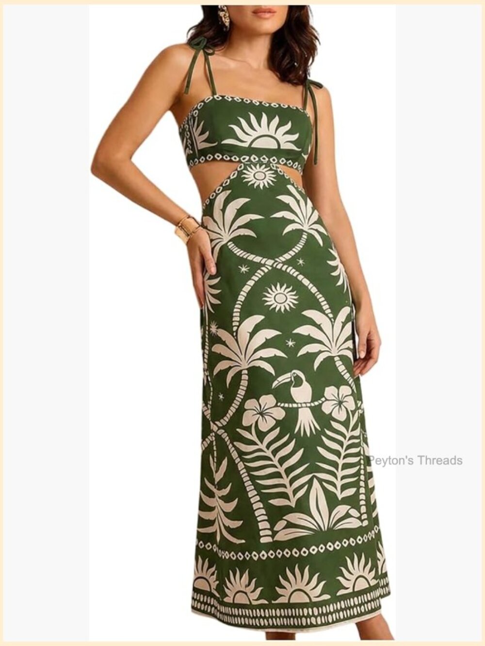 Tropical Cut Out Maxi Dress Spaghetti Strap Backless Back Tie - Picture 1 of 6